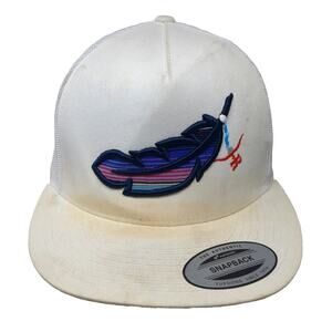 Yupoong Trucker Hat White One Size Mesh Snapback Feather Stripe Logo The Rancher